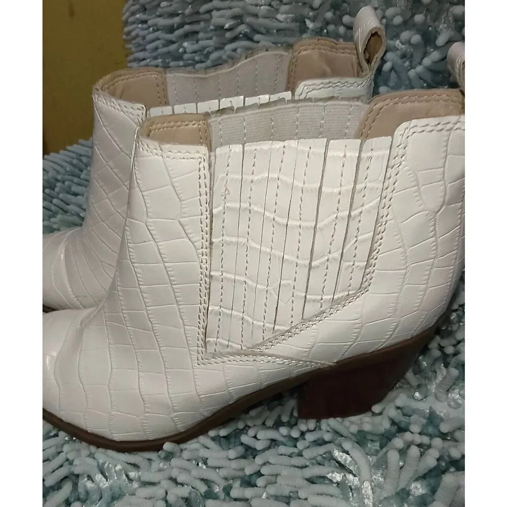 Marc Fisher Rental 2 Chelsea Ankle Boot white crocodile-embossed pointed toe chu
